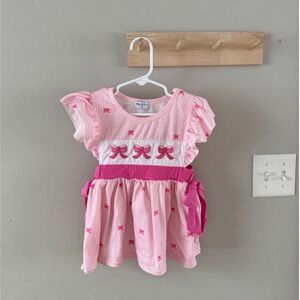 2T. Pink embroidered bow dress